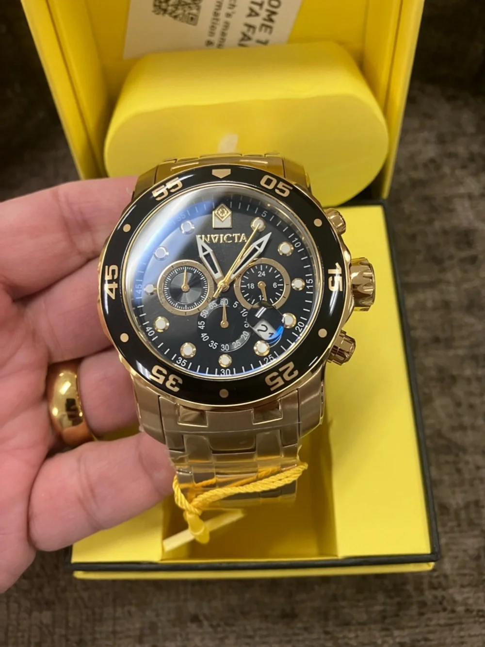 Invicta Gold and Black Stainless Steel Chronograph Watch